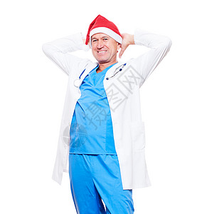红色Xmas帽子的快乐医生肖像画以图片