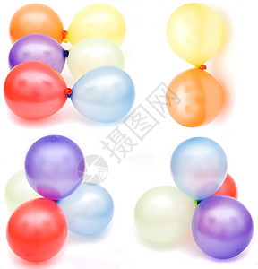 设置在白色上隔离的彩色气球图片