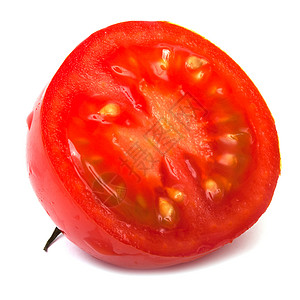白色背景上的红番茄片与阴影隔离图片