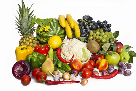 白色背景的水果和蔬菜组群图片
