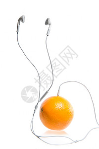 橙子和耳机倾听您的健背景图片
