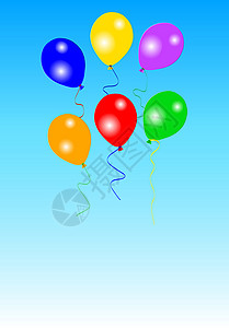 蓝天上的六个五颜六色的派对气球图片