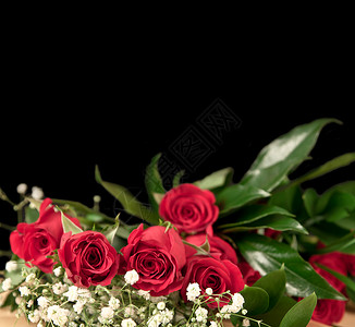 黑背景的情人节晚礼日红玫瑰绿图片