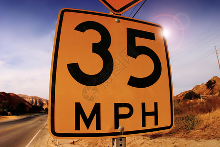 沙漠中的限速路标背景图片