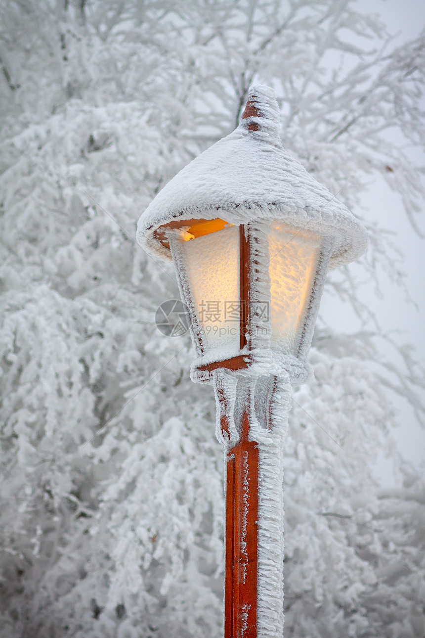 明亮闪的白雪皑的路灯图片