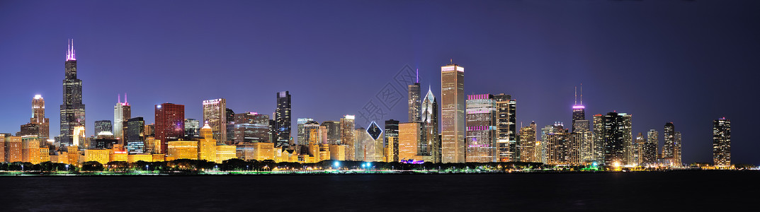 芝加哥市中心城市的天线全景图片