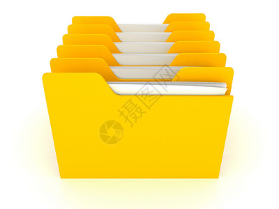 白背景上的许多黄色办公室数据文件夹图片