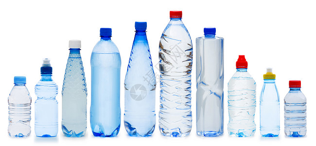 许多水瓶被白色隔离图片