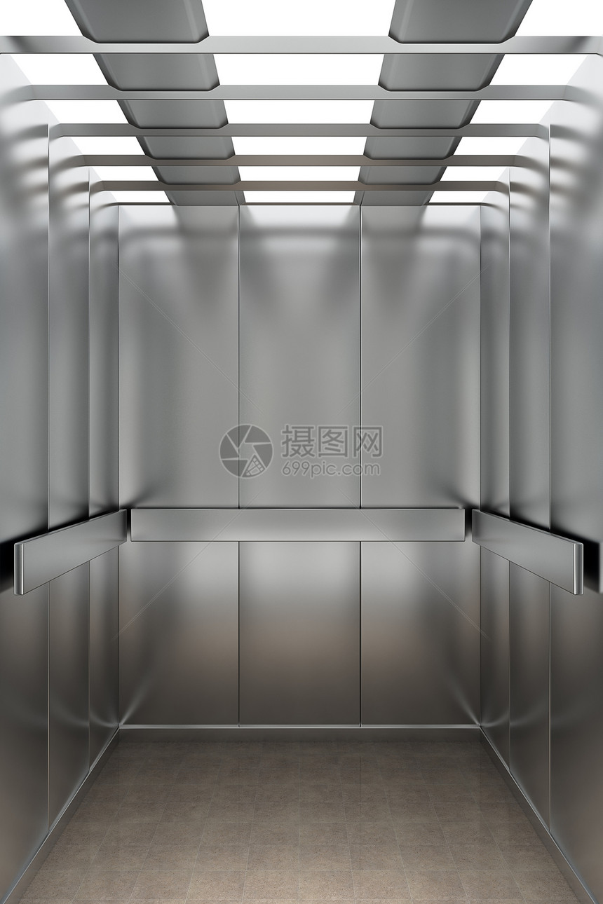 面对后墙的现代电梯的内部视图请查看Interial图片