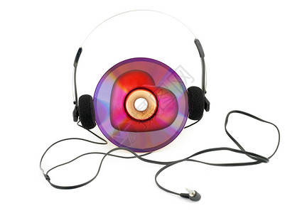 耳机和CD音乐概念在白图片