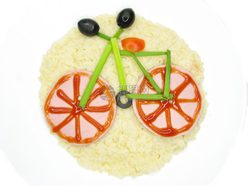 创意小米粥饰香肠自行车造型图片