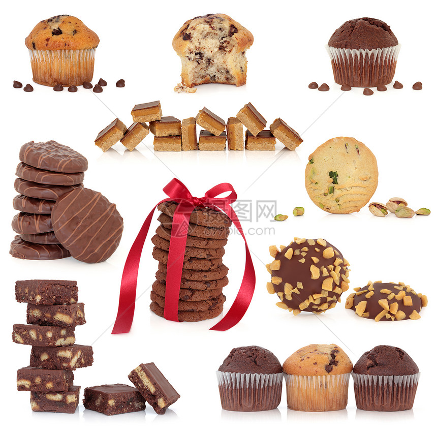 大量巧克力饼干饼干糖果和松饼蛋糕的收藏图片