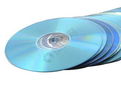 在白背景上堆放蓝数据CD碟片图片