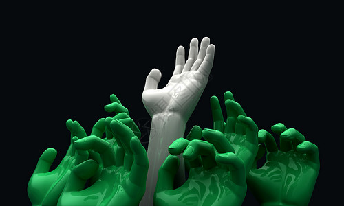 一组3D绿手向天飞去一只白图片