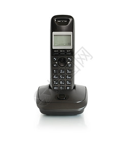 白色背景的现代黑色无线电话与背景图片