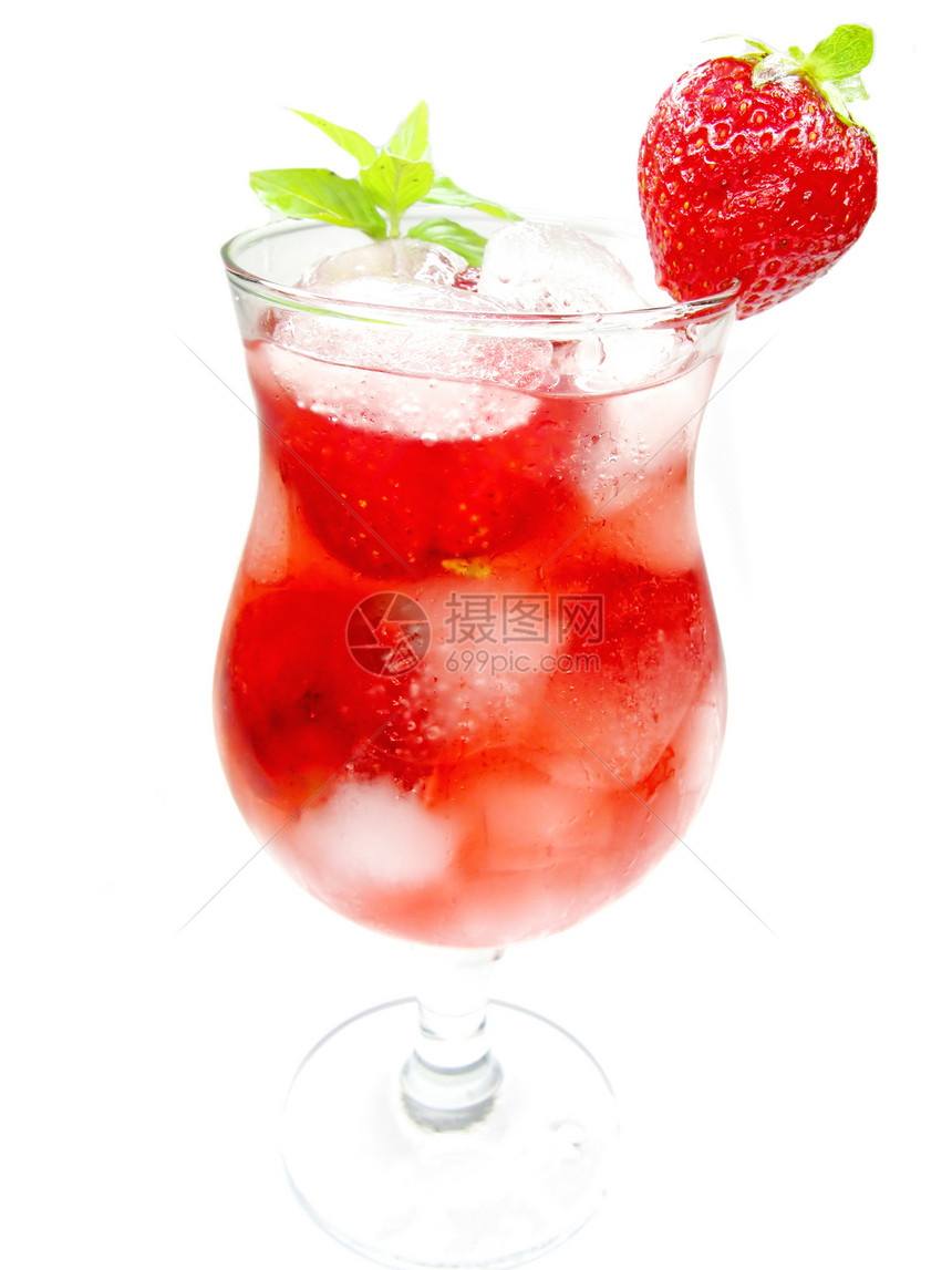 红草莓汁饮料加冰和薄荷图片