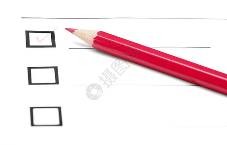 红色铅笔在调查表格上图片
