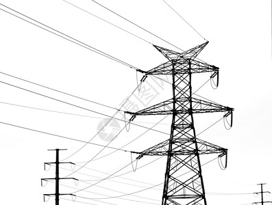 电力塔上白色孤立背景图片