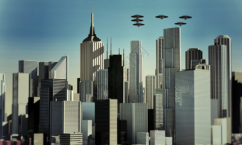 Ufo在摩天大楼图片