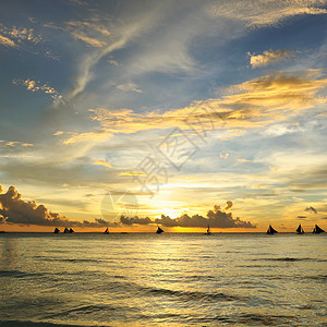 菲律宾长滩岛美丽的日落高清图片