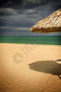 南海滩的稻草阳伞图片