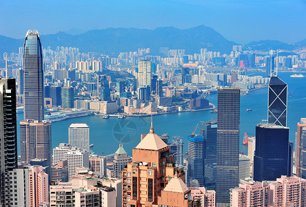 香港的空中观光全景与城市摩图片