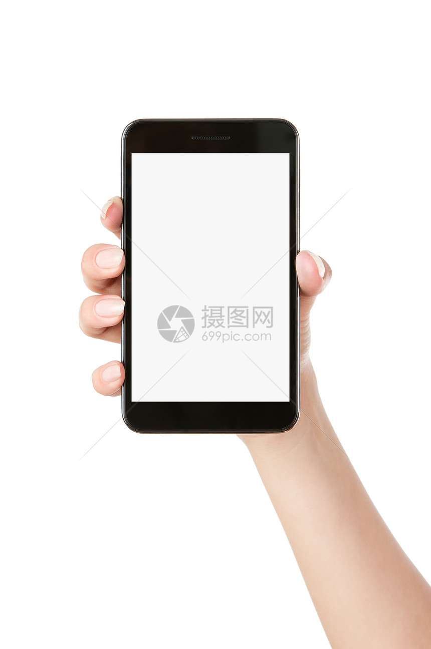 女手握空白手机智能电话图片
