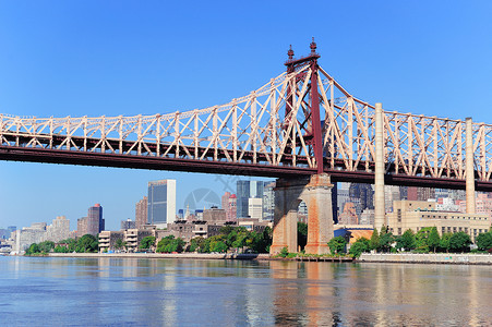 九堡大桥位于曼哈顿中城的皇后斯堡大桥纽约东河上空有纽约市的天线是布鲁克背景