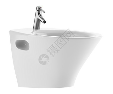 白色背景上孤立的陶瓷坐浴盆背景图片