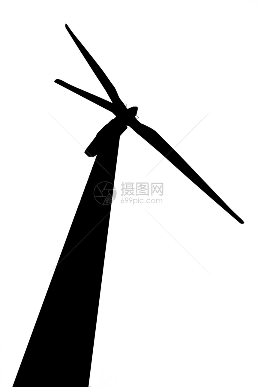 风力涡轮机在白色的剪影图片