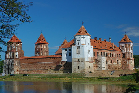 老红砖城堡和护城河图片