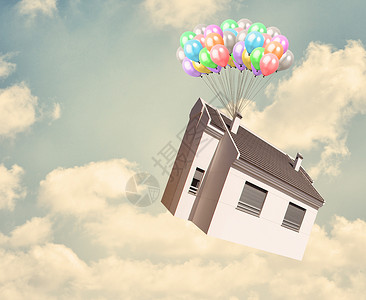 房子和气球在天空户外图片