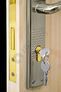有新锁和钥匙孔的门新的房背景图片