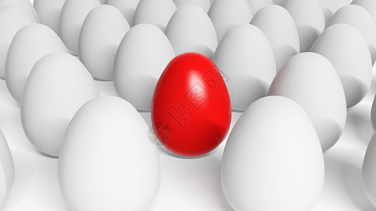 白鸡蛋中的红色复活节彩蛋图片