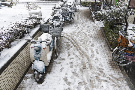 湿雪混合住宅楼入口院内印图片