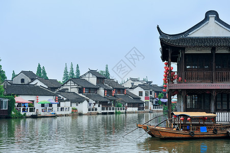 有韵味朱家角上海河边古村有船背景