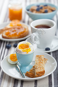 健康早餐鸡蛋和咖啡图片