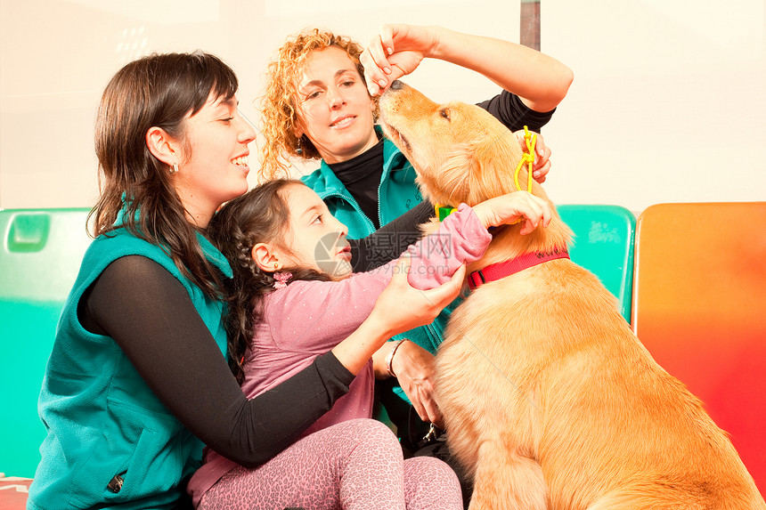 病人在受过训练的狗帮助下得到治疗图片
