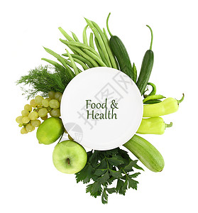 白色盘子周围有绿色食物图片