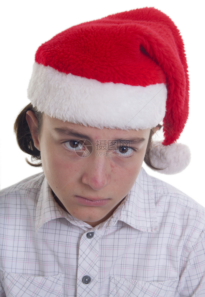 身戴圣诞帽子的有小便道问题的英图片