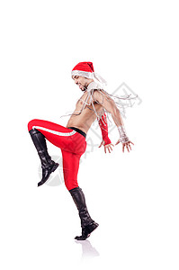 跳舞的圣诞老人被白色隔离图片