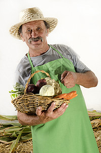 农夫和新鲜有机蔬菜篮子图片