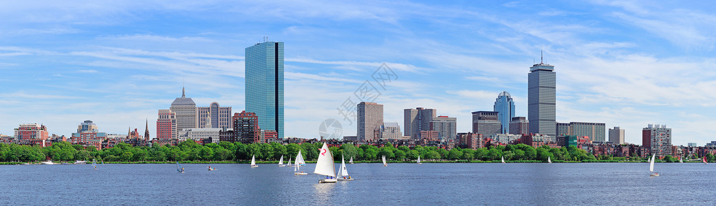 波士顿查尔斯河全景城市的天际摩天图片