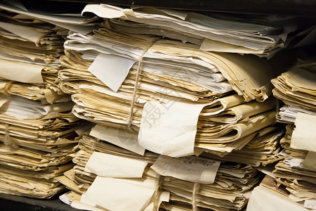 档案中堆积的纸质文件高清图片