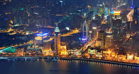 上海鸟瞰图与黄昏的城市建筑图片