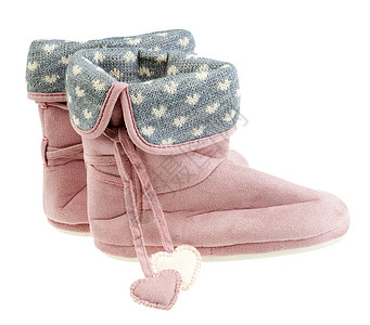 可爱的女人冬季粉红色拖鞋与心图片