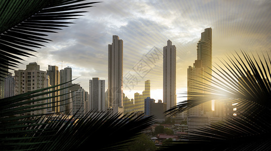 南美洲巴拿马城摩天大楼的全景背景图片