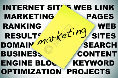 marketing有关社会引擎优化和互联网主题的粘贴纸条和概念中的MarkEting背景