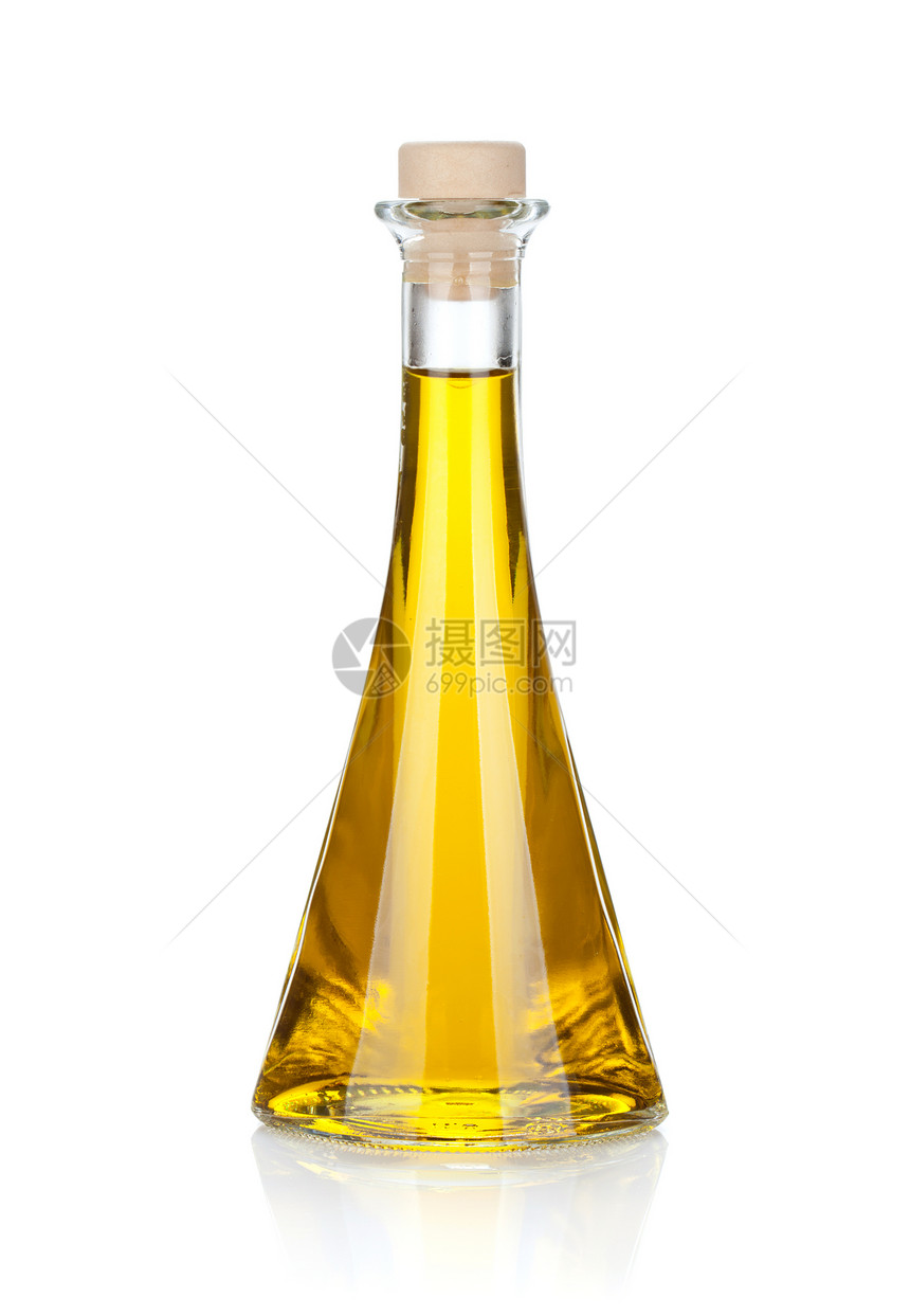 橄榄油瓶在白色背景上孤立图片