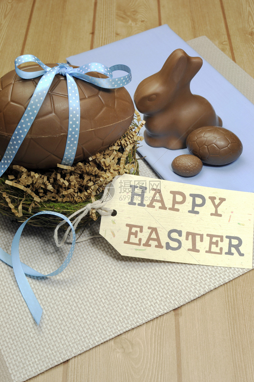 复活节快乐的生活还有巧克力鸡蛋兔子和礼物标签图片